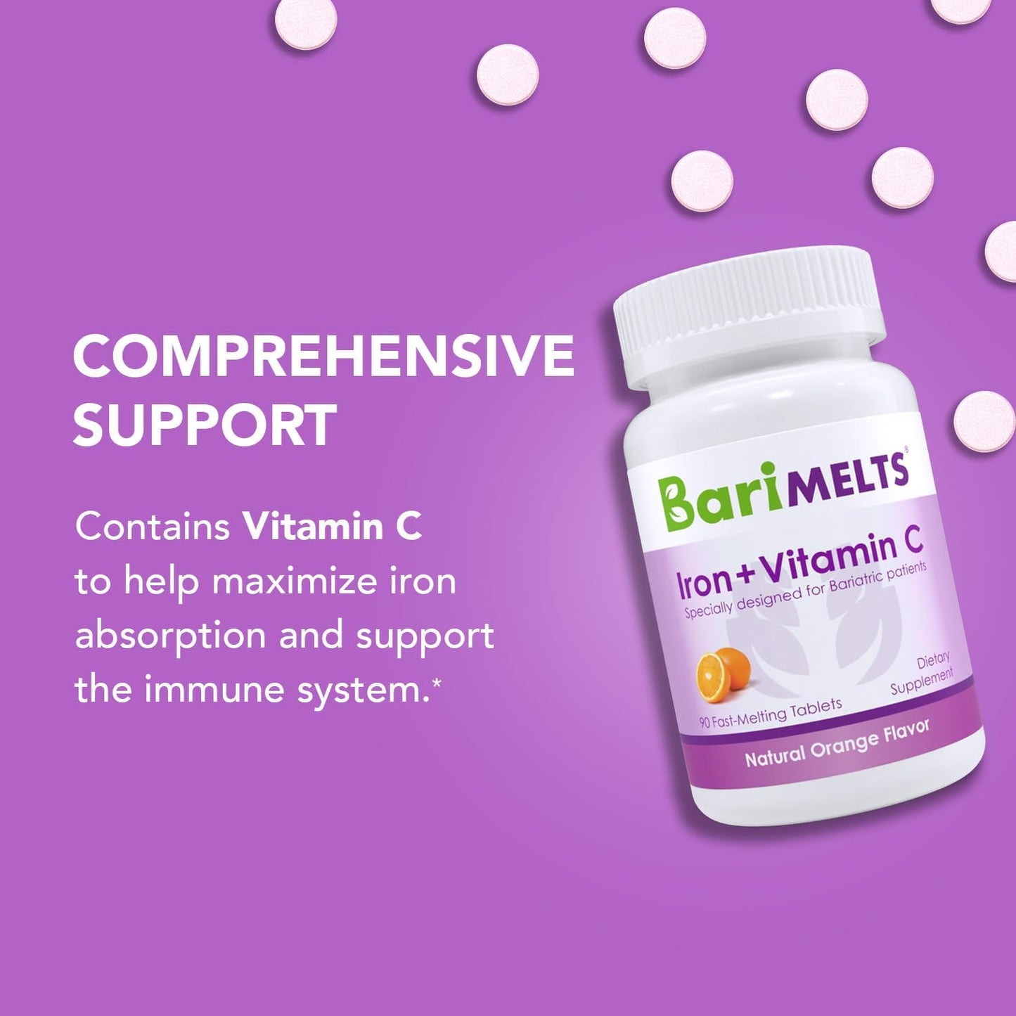 BariMelts Iron with Vitamin C,90 Fast Melting Tablets
