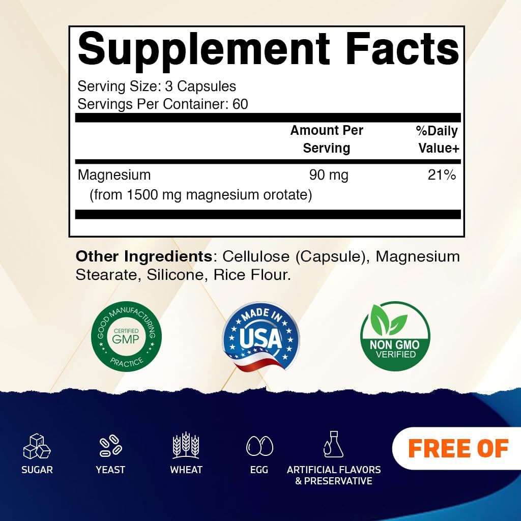 Vitamatic Magnesium Orotate Supplement – 1500mg -180 Capsules