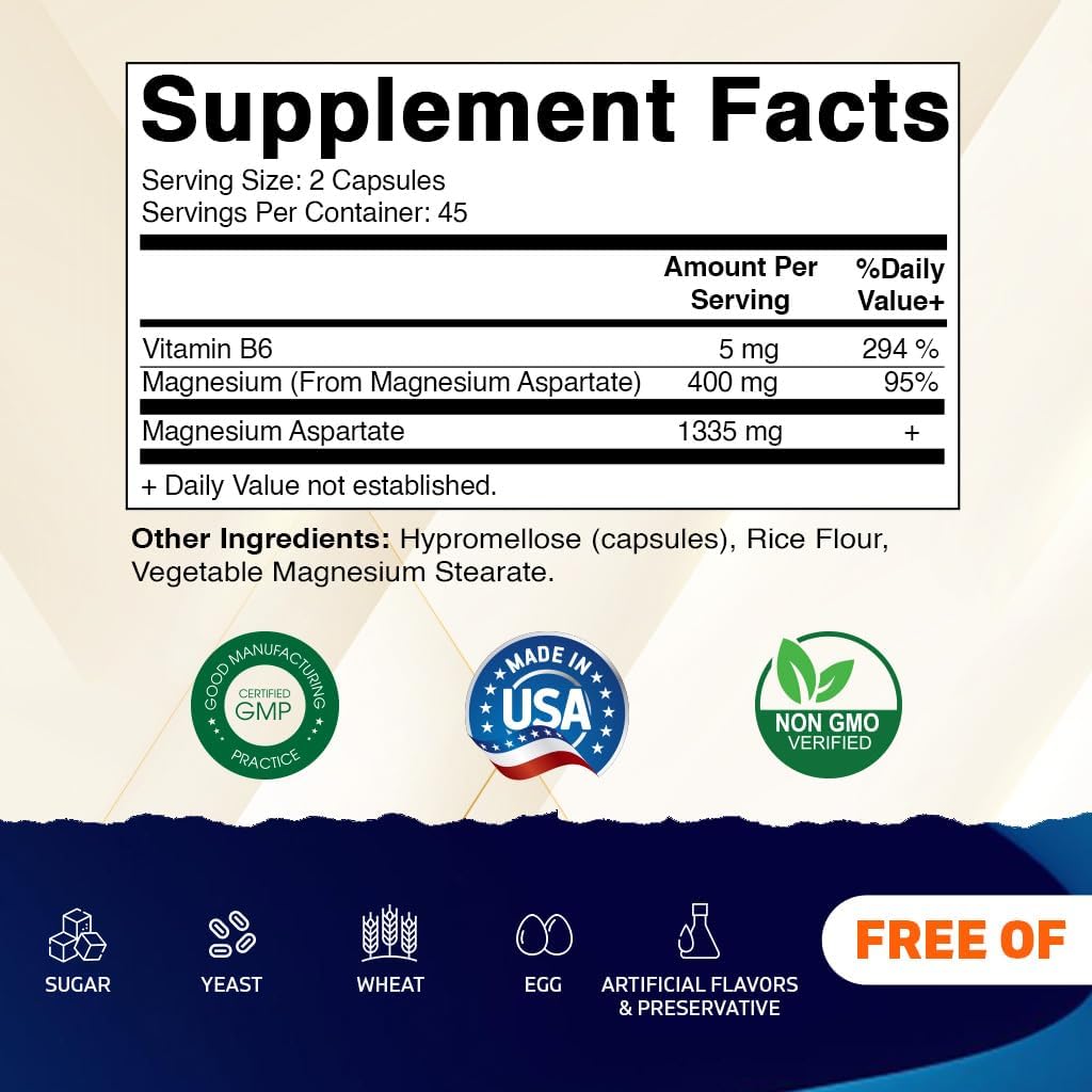Vitamatic Magnesium Aspartate 400mg - 90 Vegetarian Capsules - 2 Pack