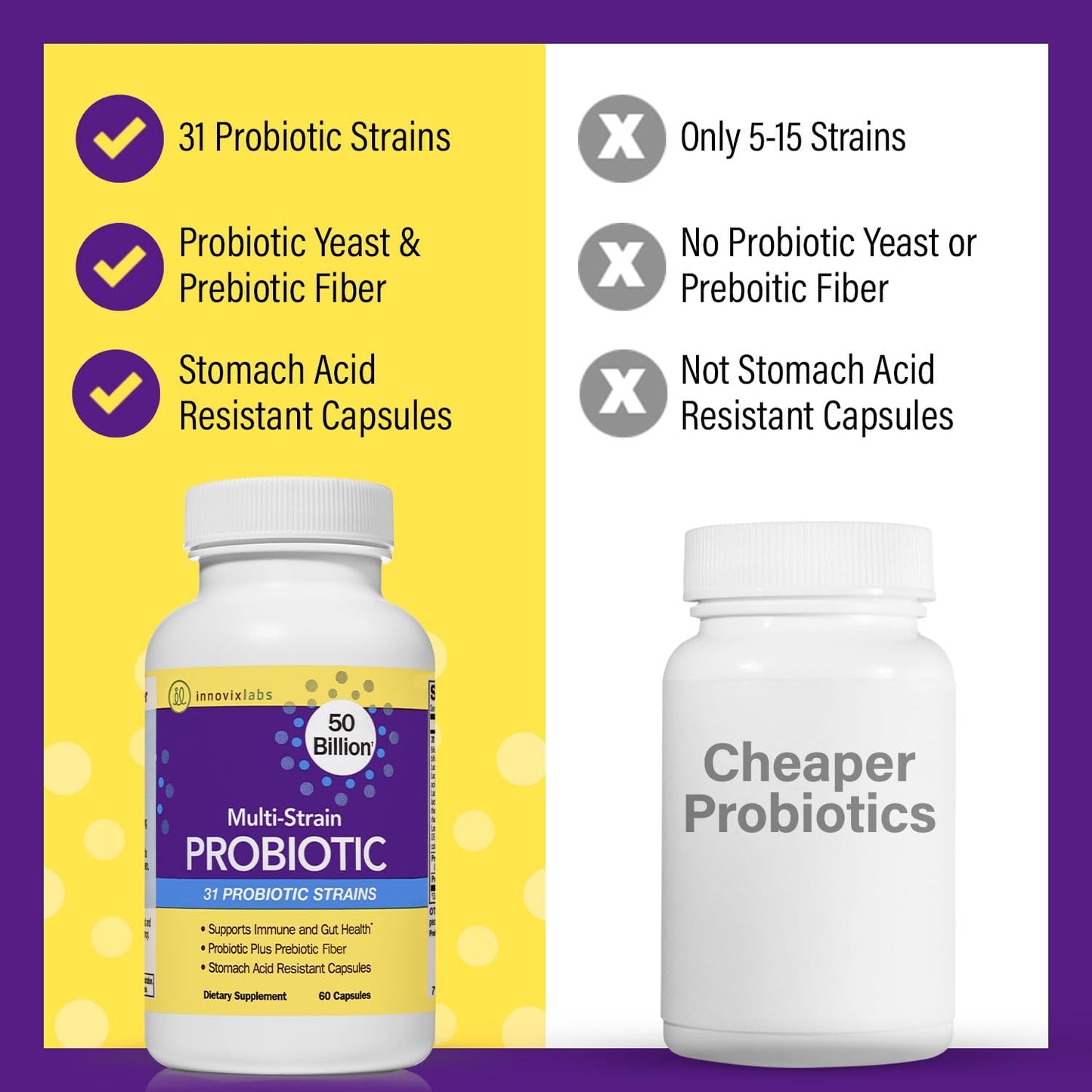InnovixLabs Multi Strain Probiotic Supplement - 50 Billion CFU, Adult Probiotics for Women & Men for Digestive 60 capsules