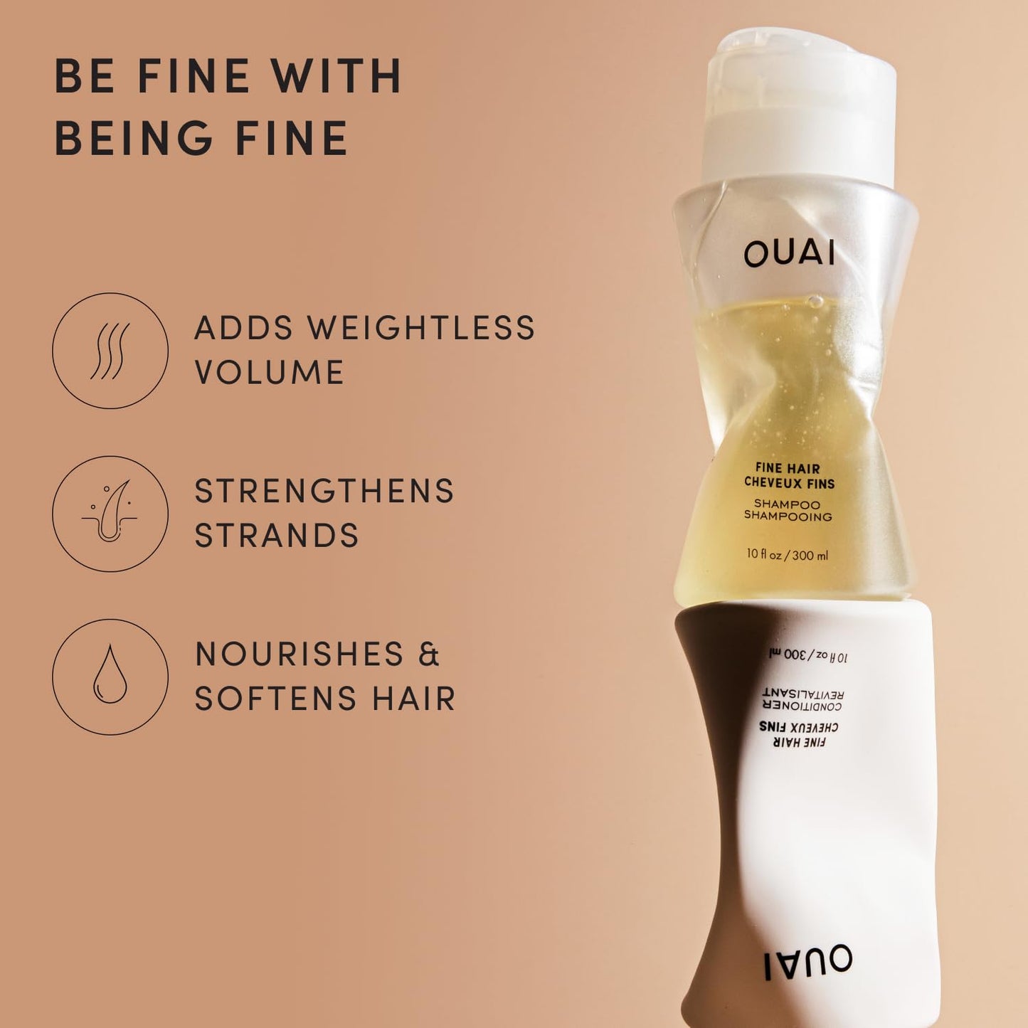OUAI Fine Hair Shampoo & Conditioner Set, Travel Size - 3 Oz