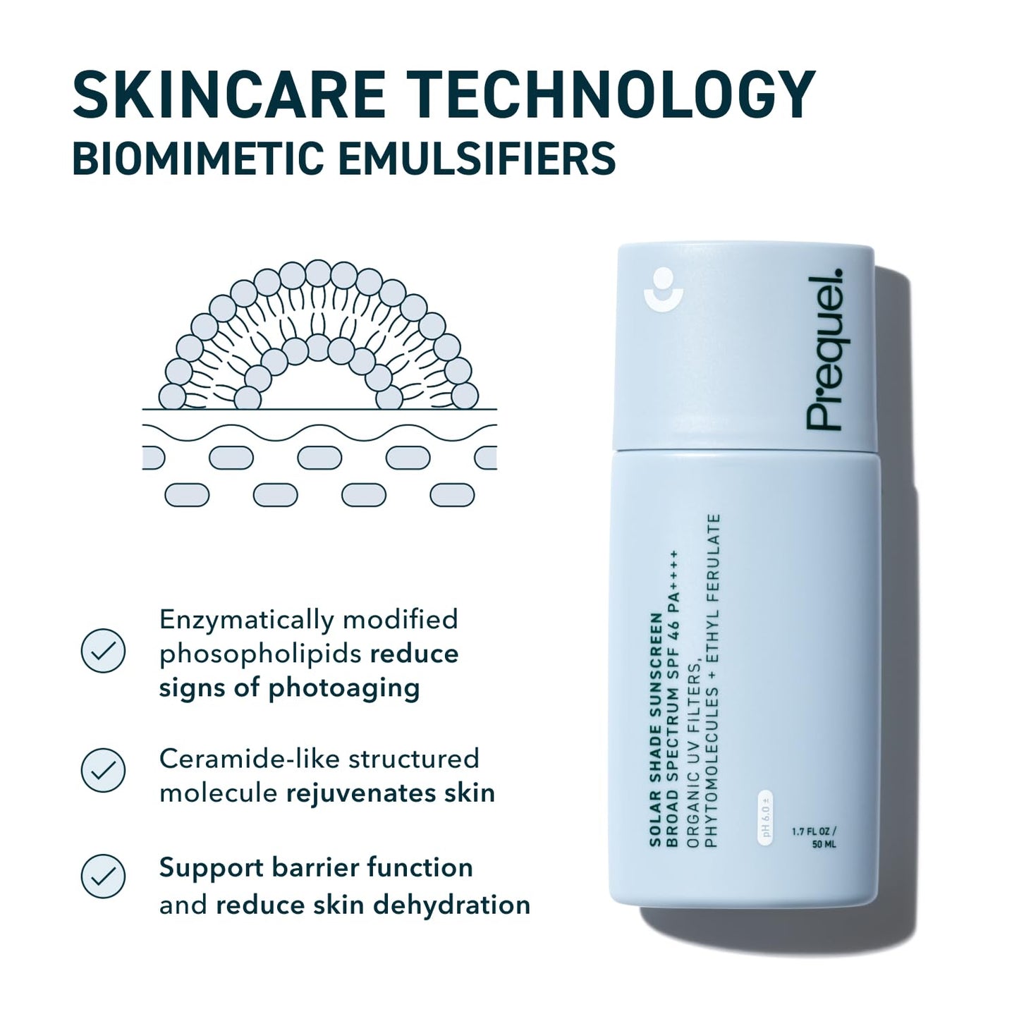 Prequel Skin Solar Shade - Moisturizing Face Sunscreen SPF 46 PA++++ - 1.7oz