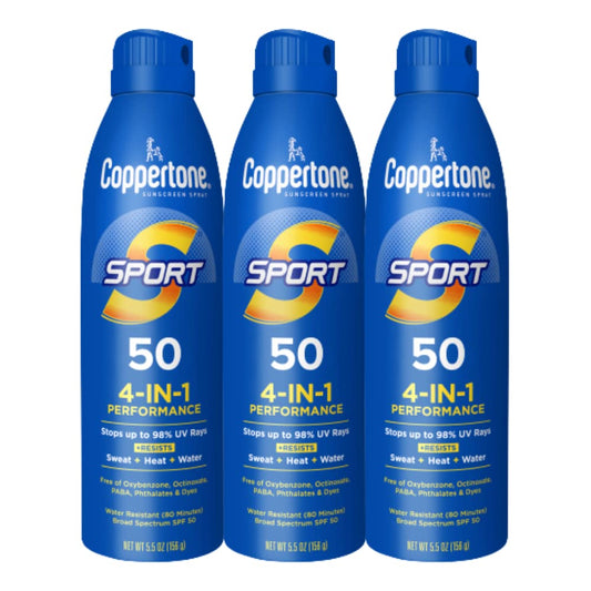 Coppertone Sport Sunscreen Spray SPF 50, 5.5 Oz Bottle, Pack of 3