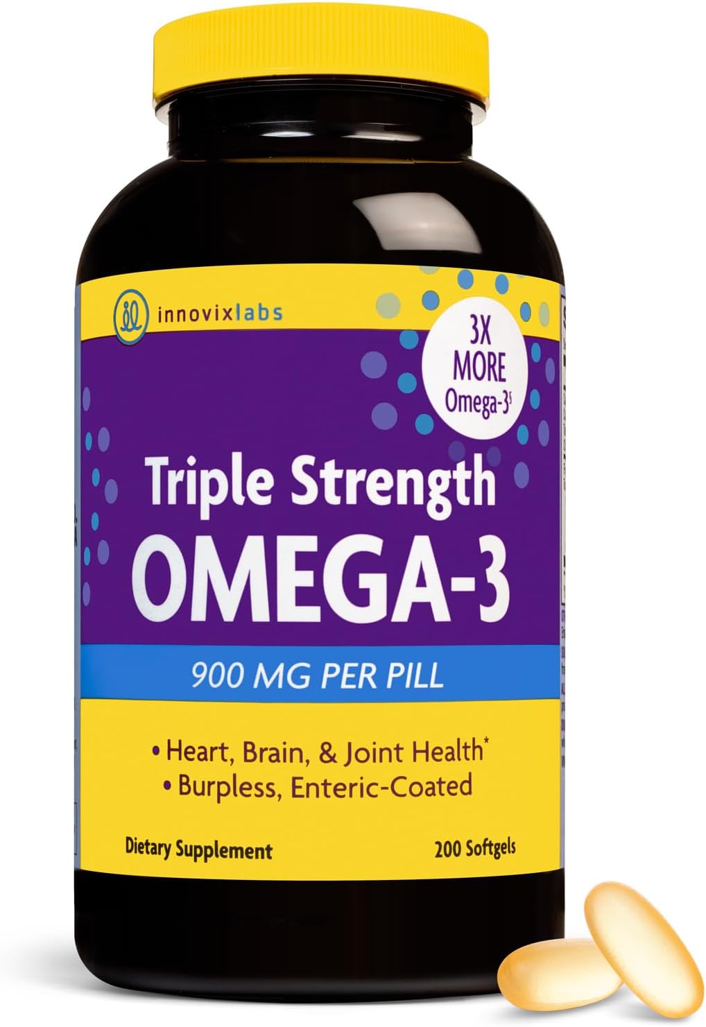 InnovixLabs Triple Strength Omega 3 Fish Oil Supplement - 900 mg 200 count