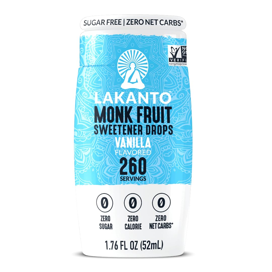 Lakanto Monk Fruit Extract Drops Liquid Sweetener -  Vanilla 1.76 Fl Oz (Pack of 6)
