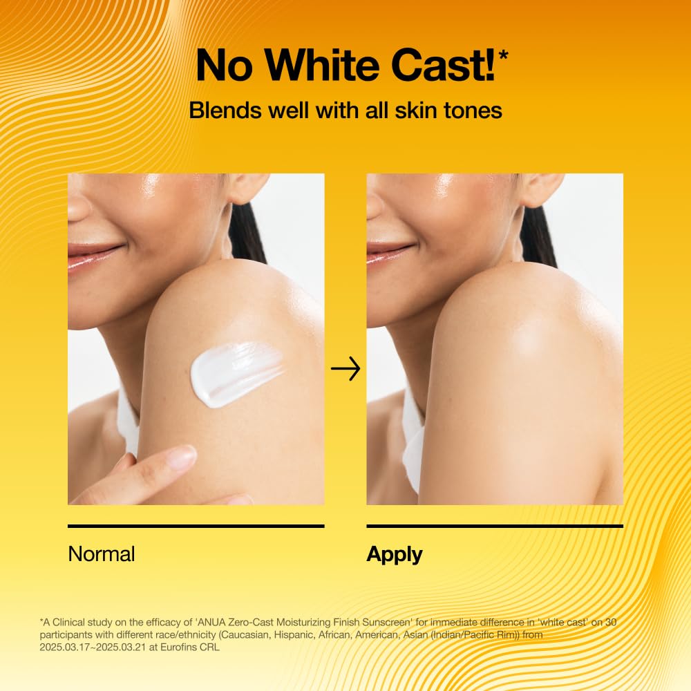 Anua, Zero-Cast Moisturizing Sunscreen SPF 50 - 1.69 fl oz