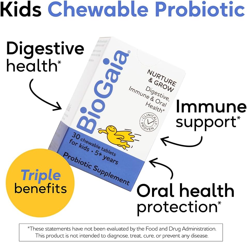 BioGaia Nurture & Grow Kids Probiotic  Ages 5+  Chewable Probiotic 30 count