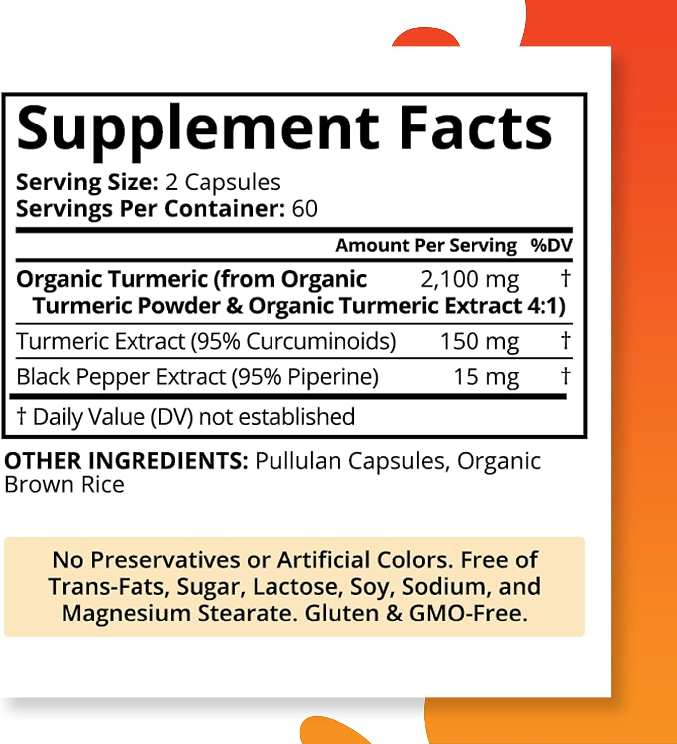 Organic Turmeric Curcumin with Black Pepper Bioperine 2,250 MG- 120 Capsules