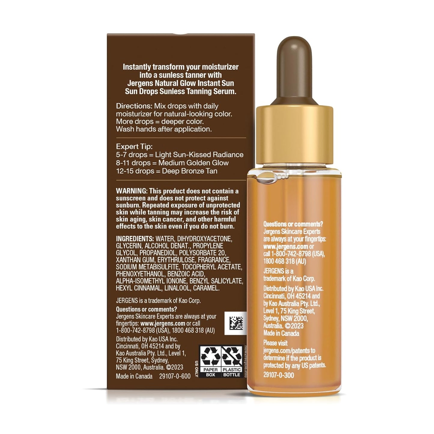Jergens Natural Glow Instant Sun Drops, Sunless Tanning for Face and Body, 1 Fl Oz