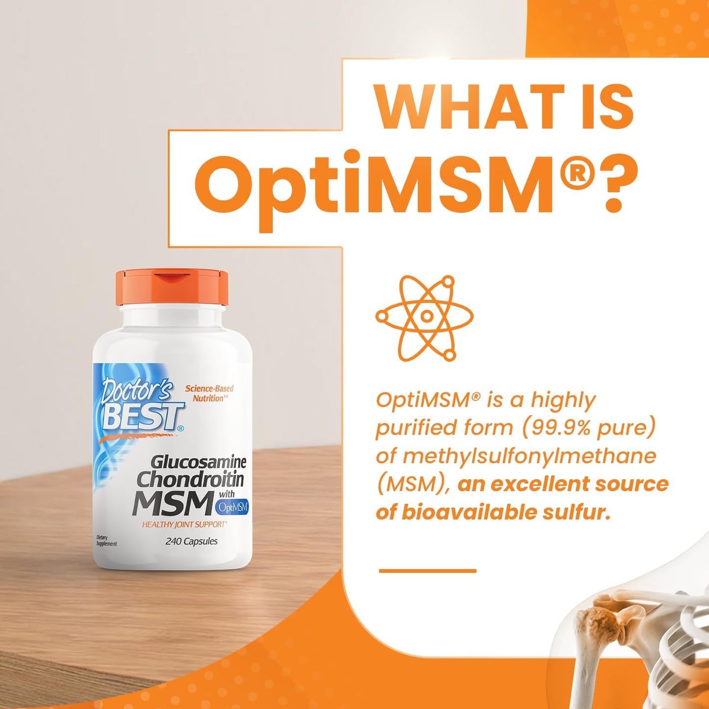 Doctor's Best Glucosamine Chondroitin Msm with OptiMSM Capsules, Supports Healthy Joint Structure,  240 Count