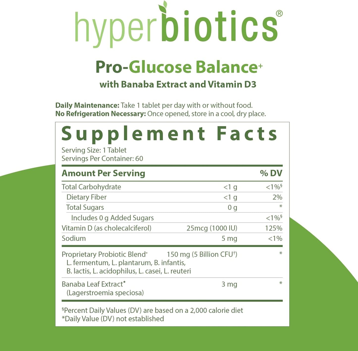 Hyperbiotics Vegan Glucose Support Tablets | Probiotics for Women, Men, Adults 60 count