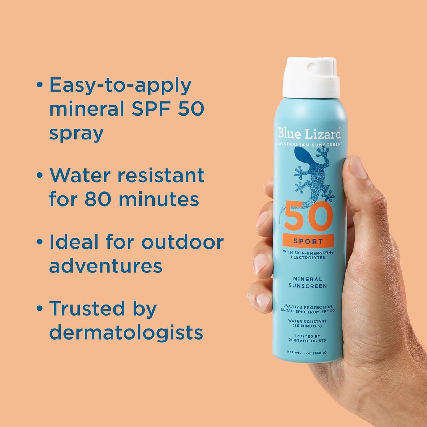 BLUE LIZARD Mineral Sunscreen Spray, SPF 50+ - 5 fl oz Pack of 2