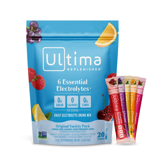 Ultima Replenisher Daily Electrolyte Powder Drink Mix – Zero Sugar - – Original Variety, 20 Stickpacks