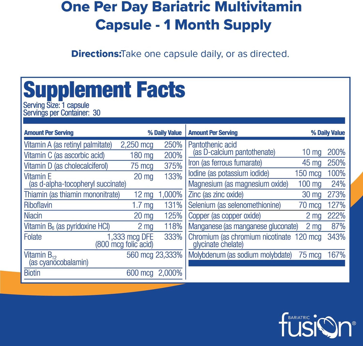 Bariatric Fusion One Per Day Multivitamin Capsules 30 Count