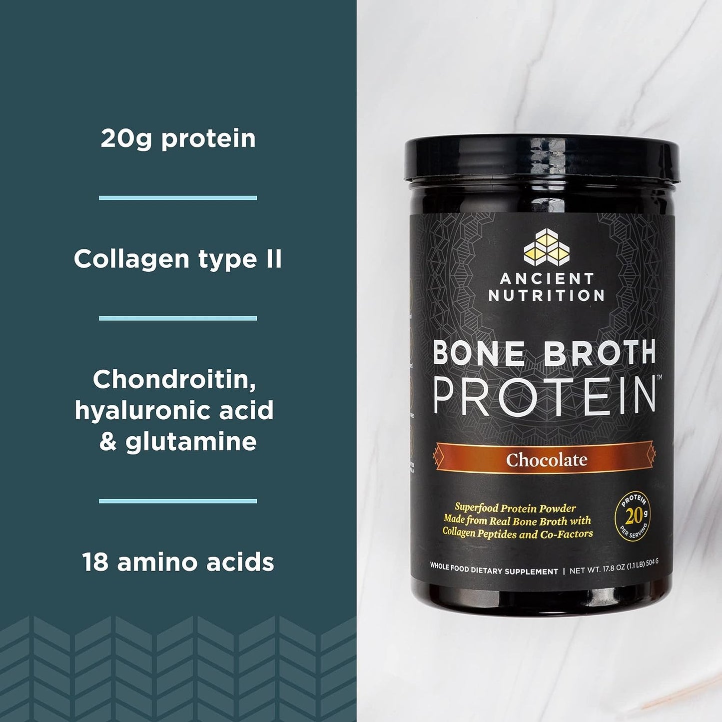 Ancient Nutrition Protein Powder Made from Real Bone Broth, Chocolate