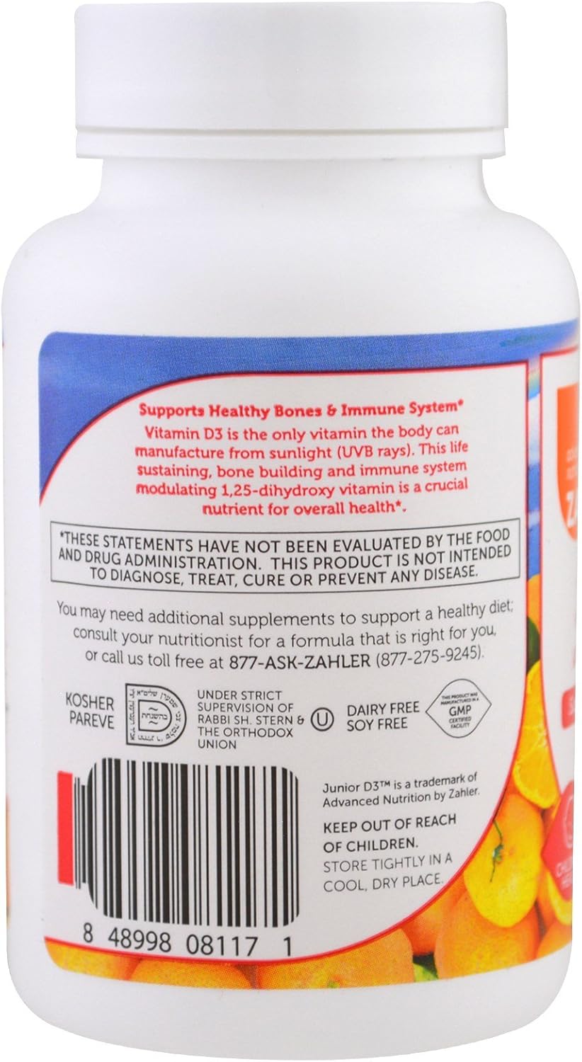 Zahler Junior D3 Vitamins 1000 IU - Chewable Vitamin -  120 Count.