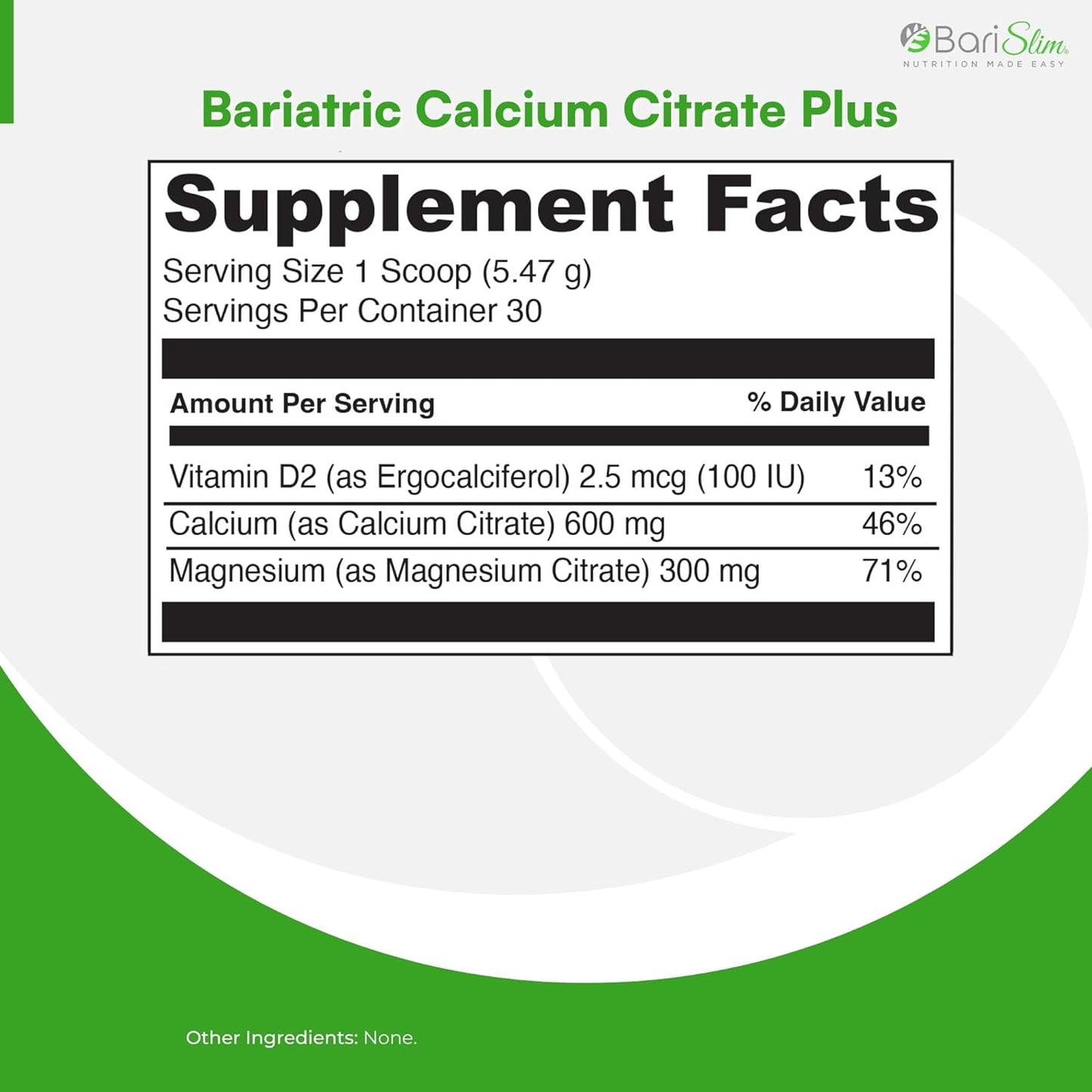 BariSlim Bariatric Calcium Citrate Plus Powder 30 Servings