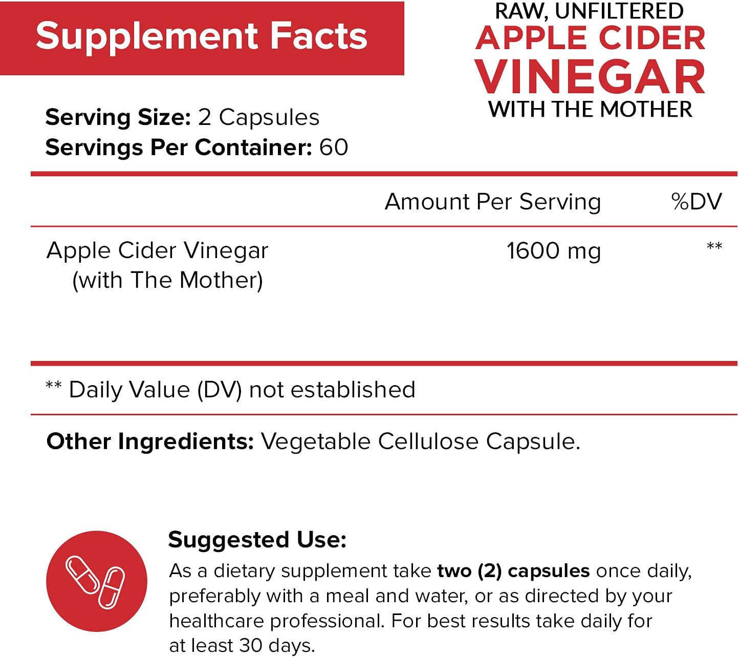 Apple Cider Vinegar Capsules with The Mother - 120 Vegan ACV Pills