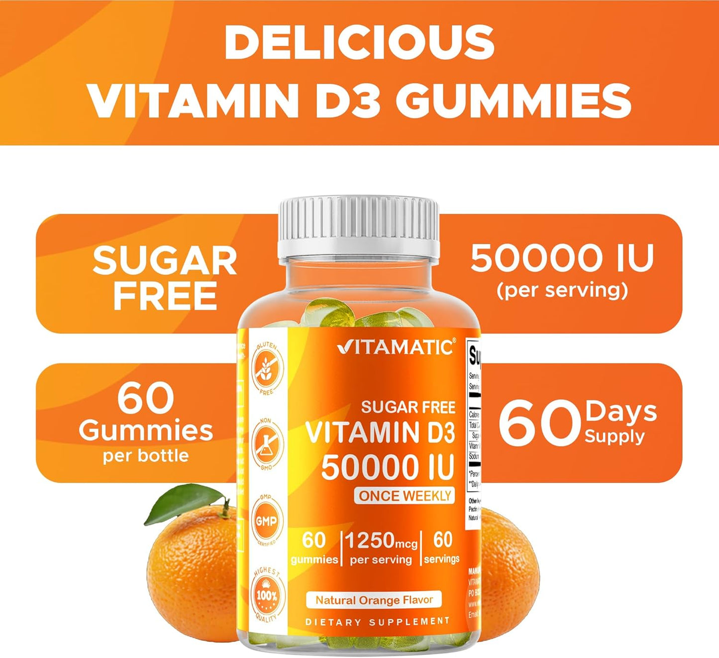Vitamatic Sugar Free Vitamin D3 50,000 – 60 Gummies