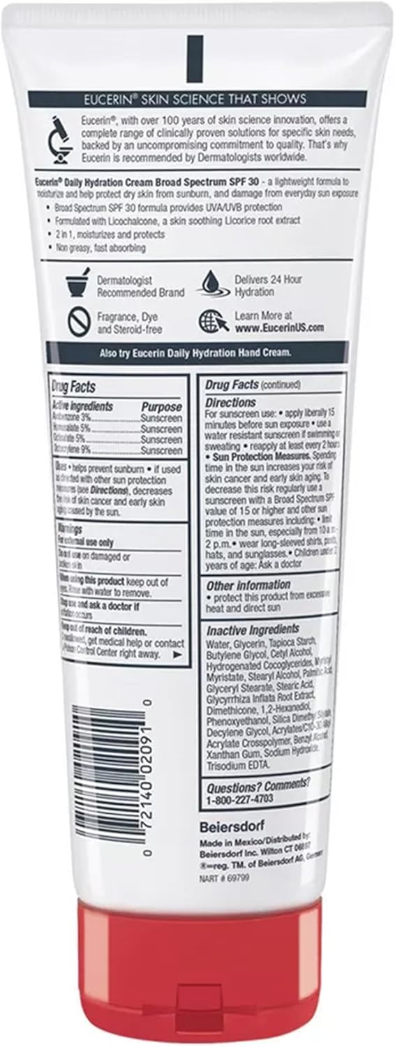 Eucerin Daily Hydration Broad Spectrum SPF 30 Sunscreen 8 Oz Tube