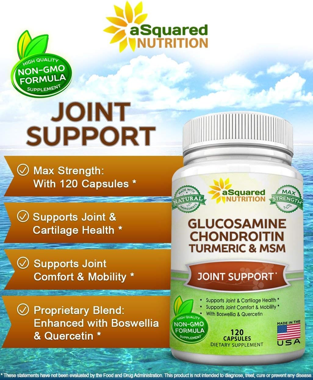 aSquared Nutrition Glucosamine Chondroitin Turmeric MSM Boswellia - 120 Capsules