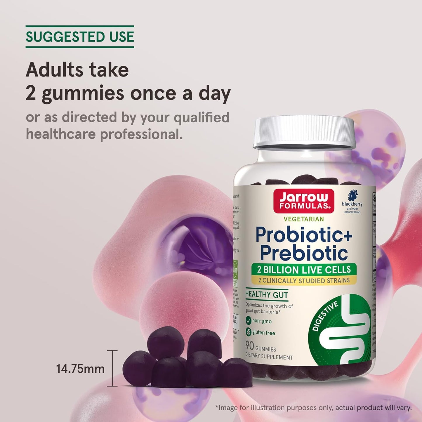 Jarrow Formulas Probiotic + Prebiotic 2 Billion Live Cells 90 Gummies