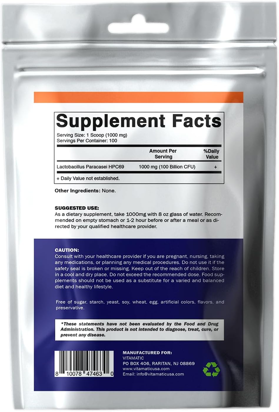 Vitamatic Lactobacillus Paracasei Probiotic Powder  - 100 Gram (3.5 OZ)