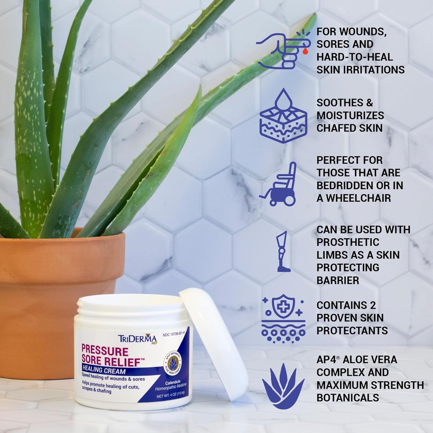 TriDerma MD Pressure Sore Relief Healing Cream for Bed Sores Treatment, 4 oz