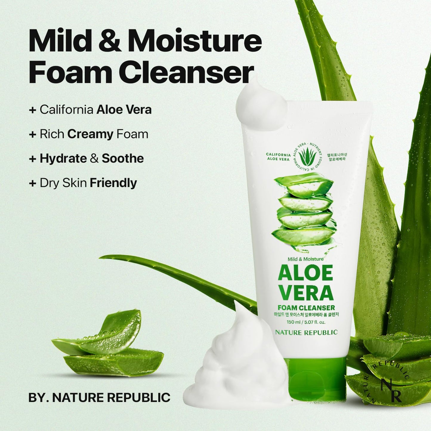 Nature Republic Mild & Moisture Aloe Vera Foam Cleanser -  5.07 fl Oz