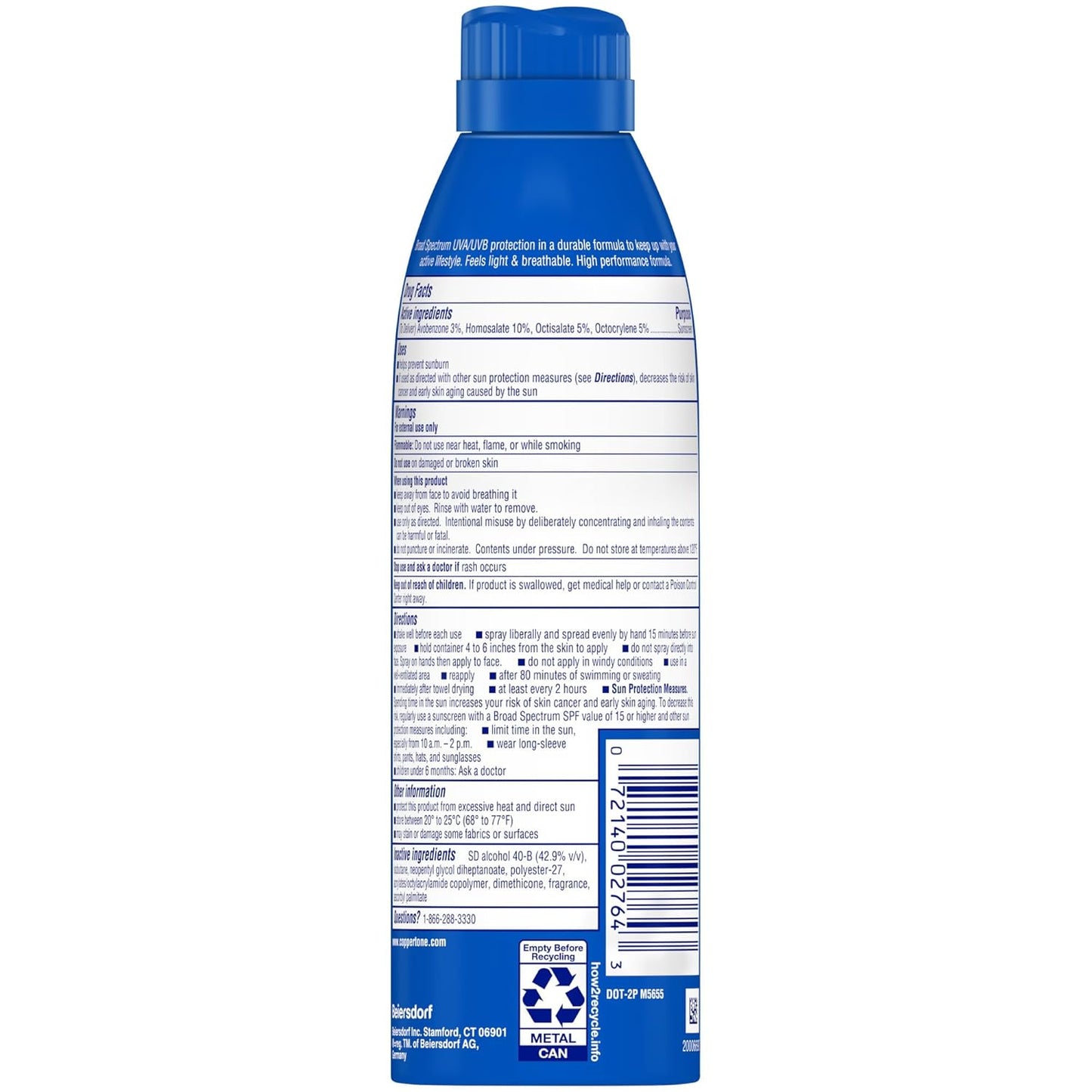 Coppertone Sport Sunscreen Spray SPF 50, 5.5 Oz Bottle, Pack of 3