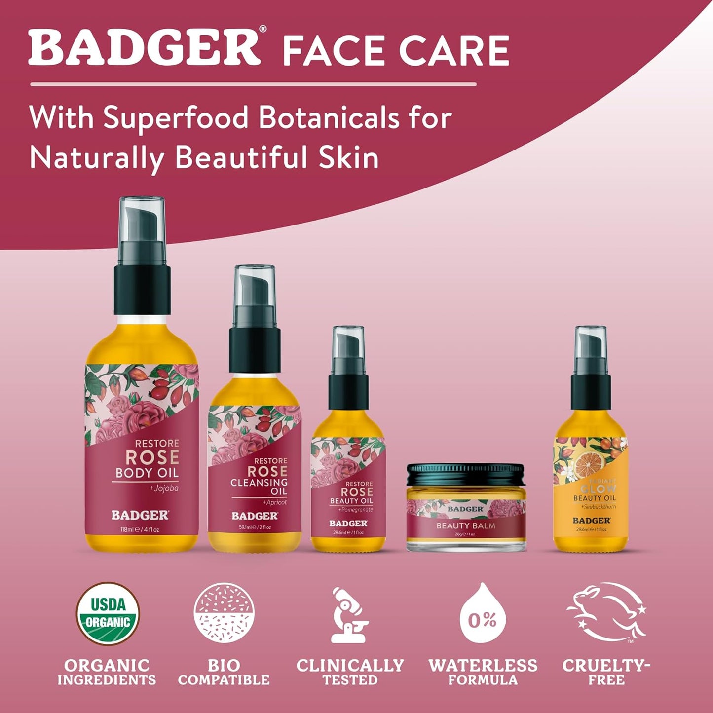 Badger Rose Face Cleansing Oil - 2 fl oz Glass Bottle