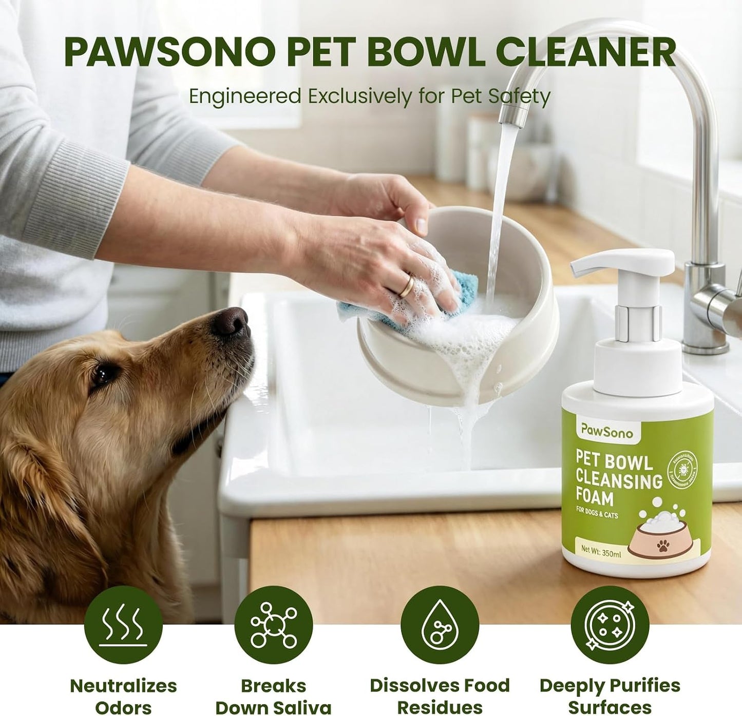 PawSono Pet Bowl Cleaner Mousse - 12oz