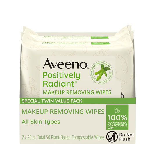 Aveeno Positively Radiant Alcohol Free Makeup Removing Face Wipes - 50 Count