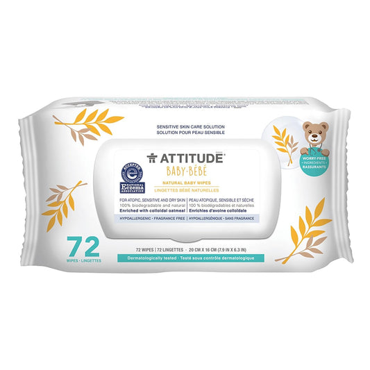 ATTITUDE Baby Wipes, Enriched with Oatmeal, Diaper Wipes -72 Count