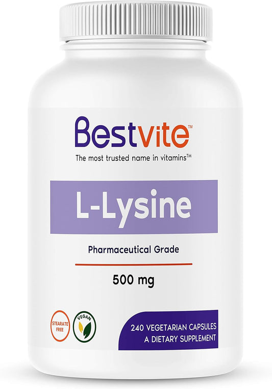 BESTVITE L-Lysine 500mg per Capsule (240 Vegetarian Capsules)