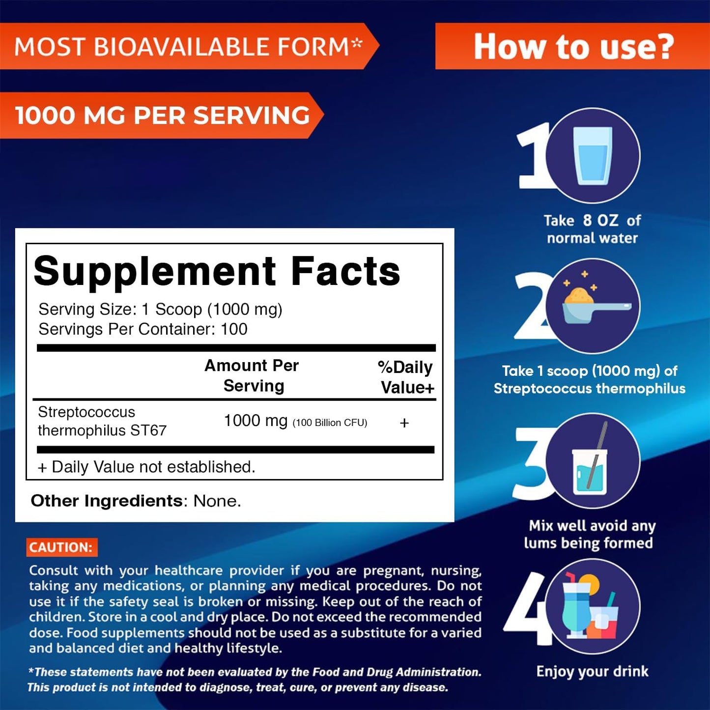 Vitamatic Streptococcus Thermophilus Probiotic Powder - 100 Gram (3.5 OZ)