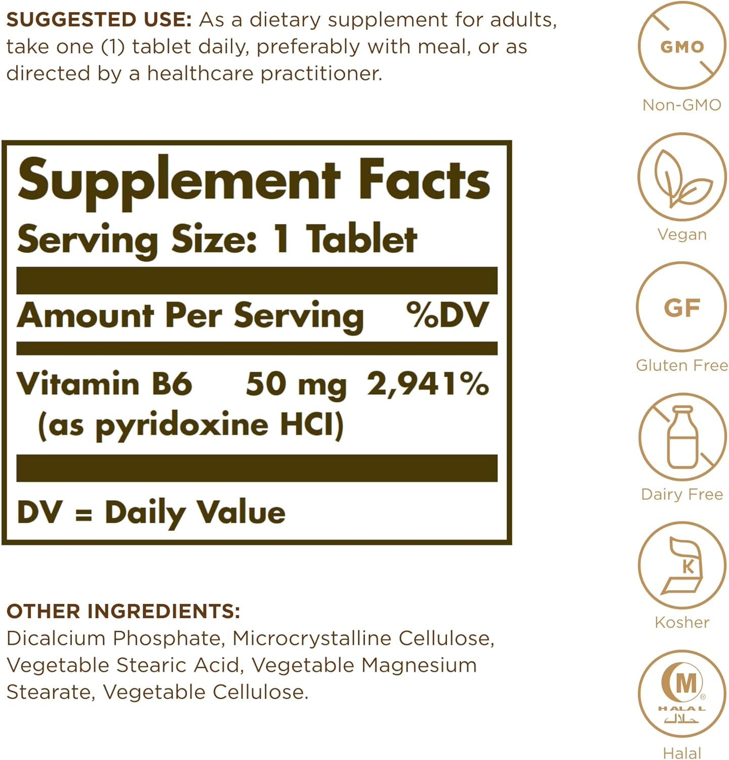 SOLGAR Vitamin B6 50 mg - 100 Tablets