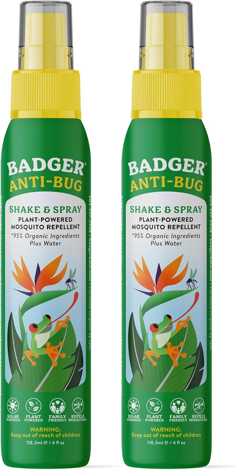 Badger Bug Spray, 3-Hour DEET-Free Mosquito Repellent -  2-Pack