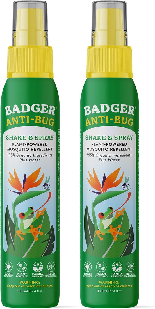 Badger Bug Spray, 3-Hour DEET-Free Mosquito Repellent -  2-Pack
