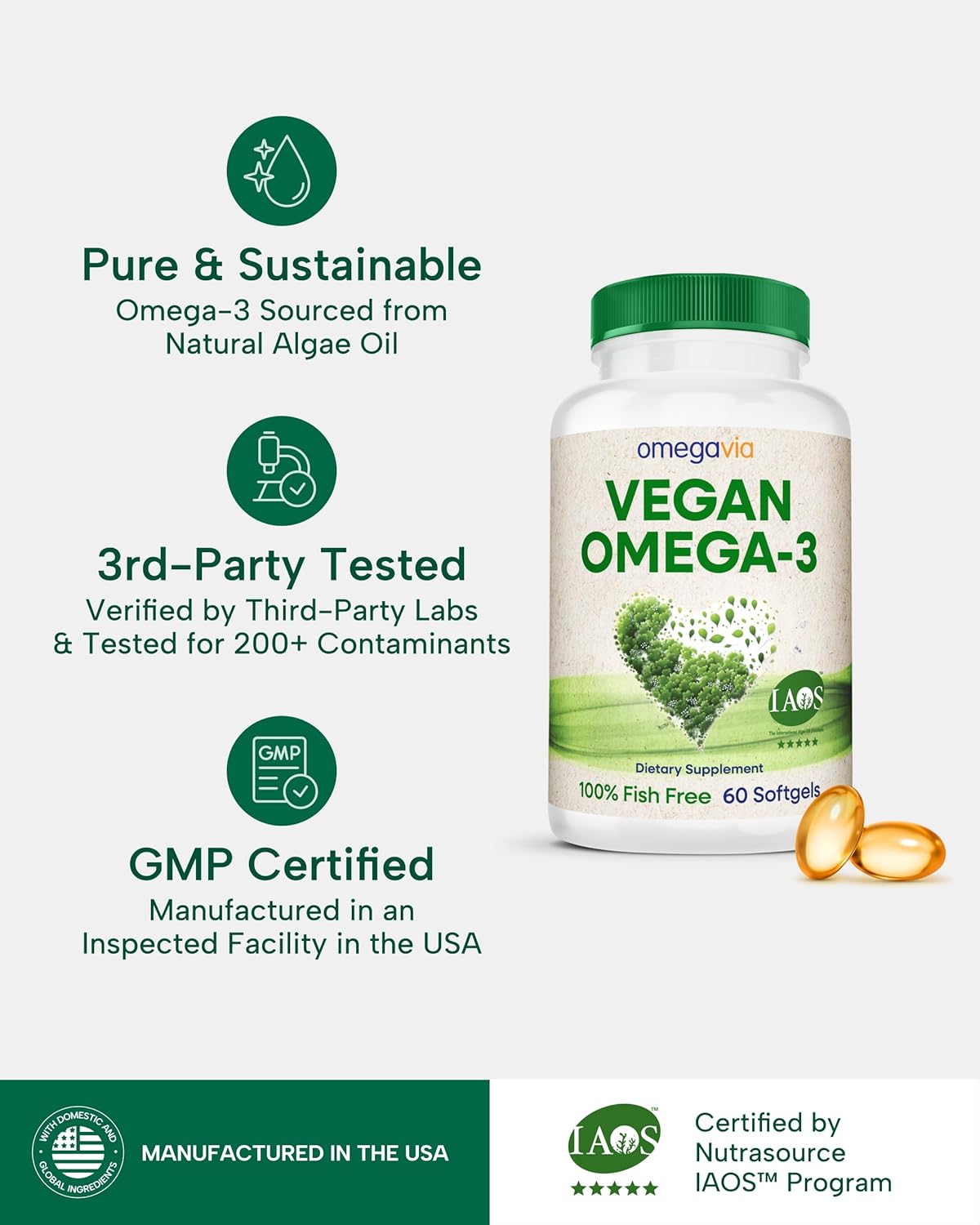 OmegaVia Vegan Omega 3 Supplement - 60 Softgels