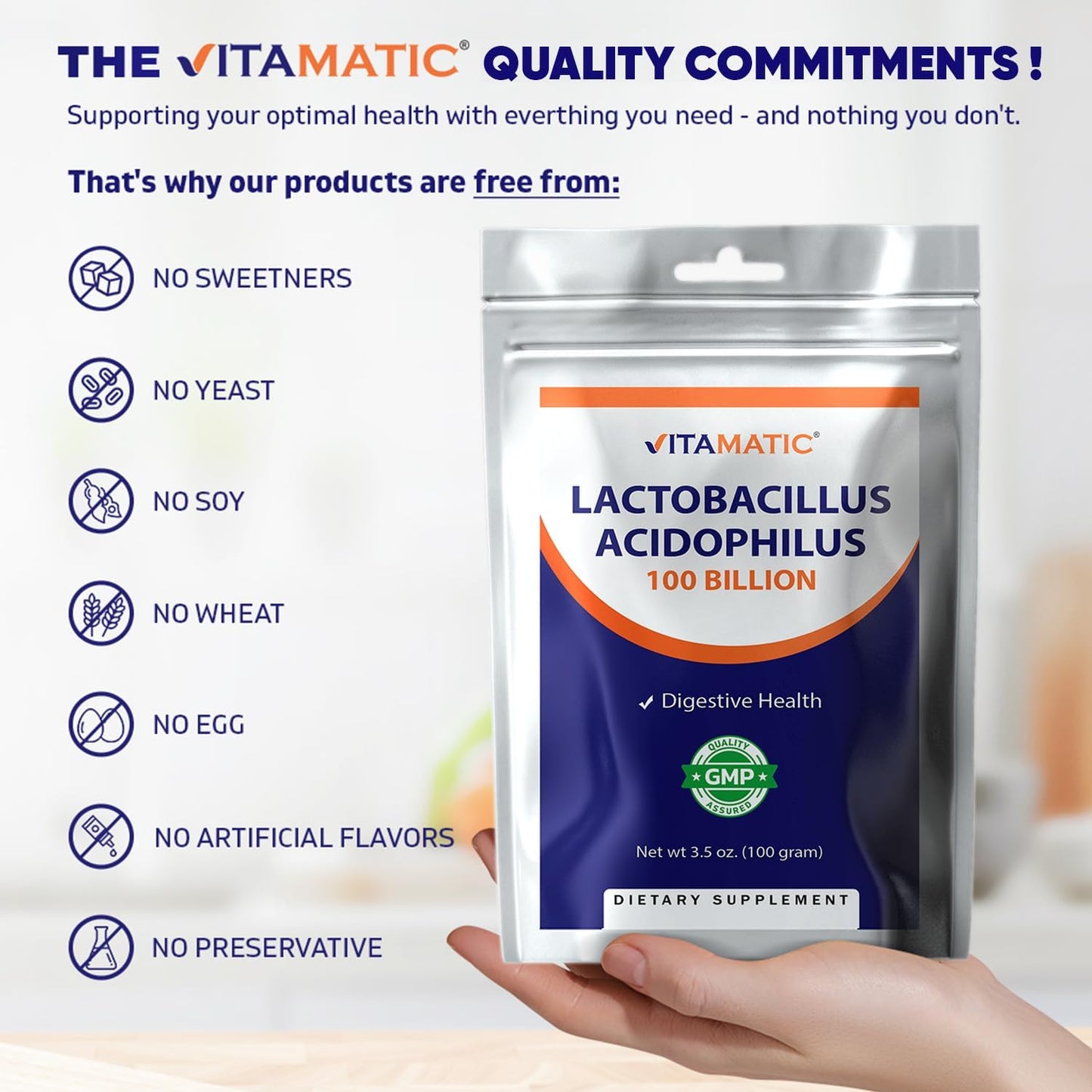 Vitamatic Lactobacillus Acidophilus Probiotic Powder  - 100 Gram (3.5 OZ)