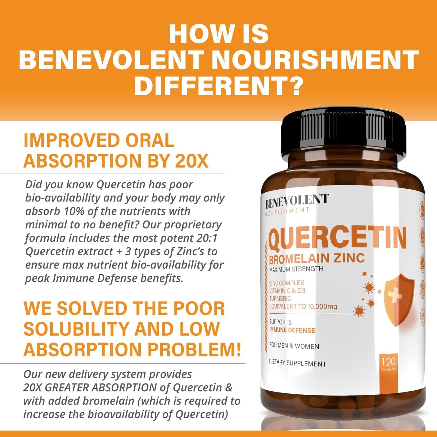 Benevolent Nourishment Quercetin with Bromelain, Zinc Complex - 120 capsules