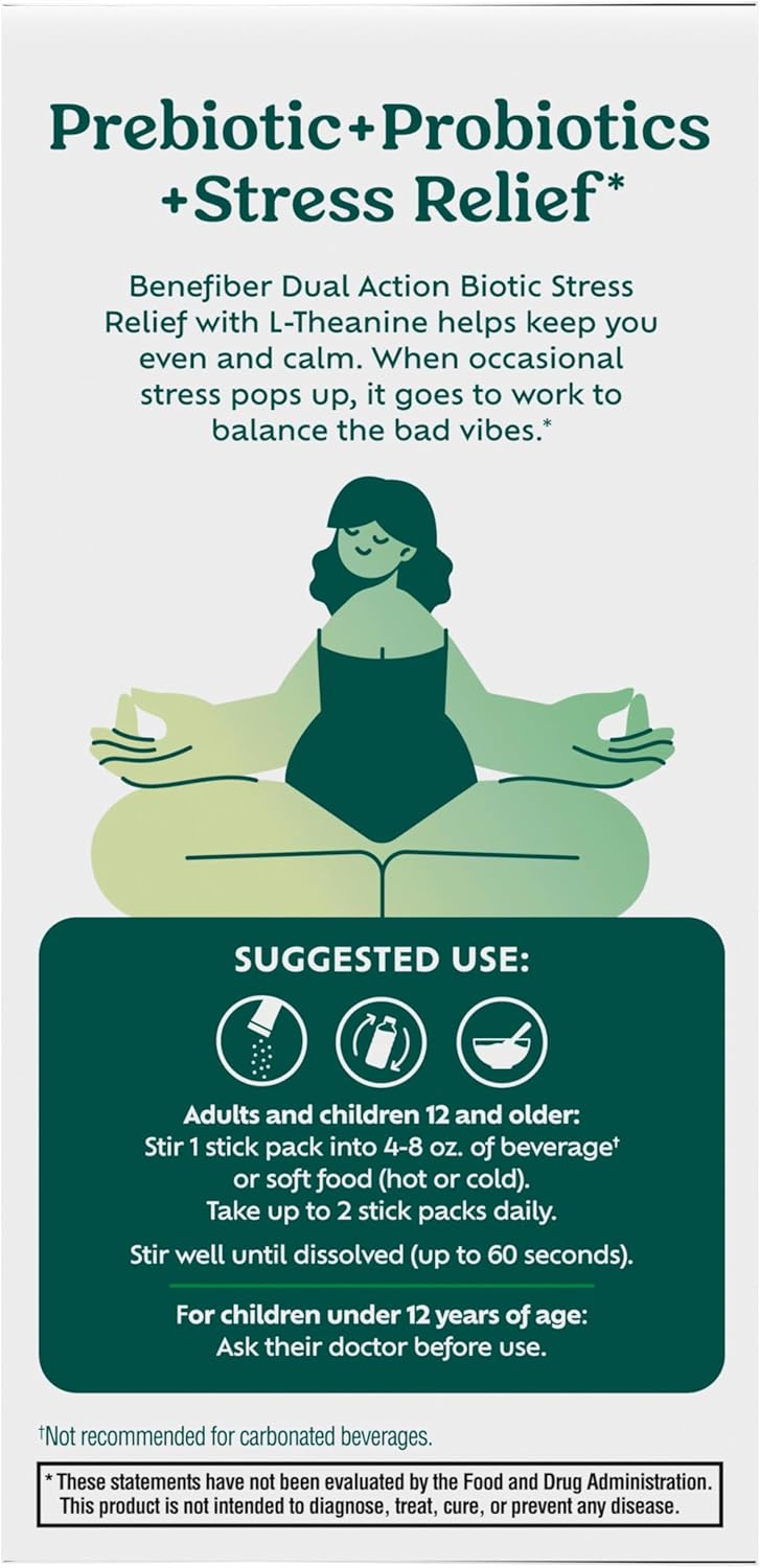 Benefiber Dual Action Biotic Plus Stress Relief - 18 Count Stick Packs