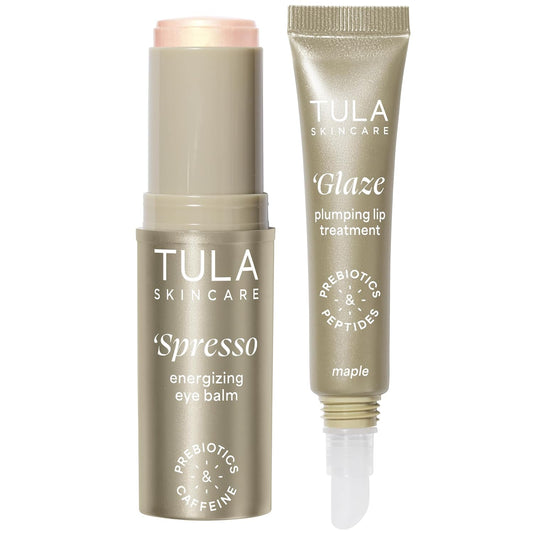 TULA Skin Care Eye + Lip Duo - Spresso Energizing Eye Balm 0.35 oz + Glaze Plumping Lip Treatment 0.28 oz