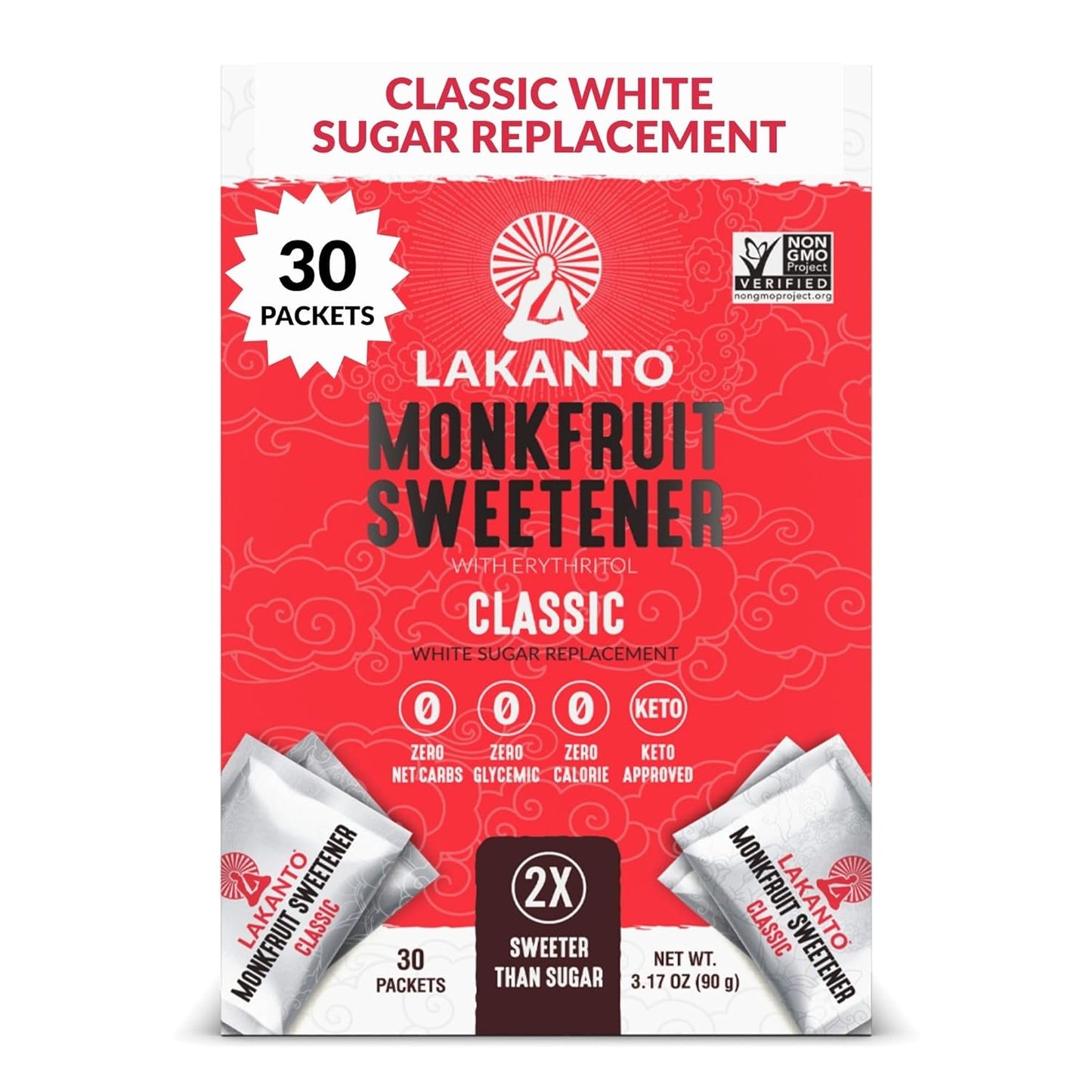 Lakanto Classic Monk Fruit Sweetener with Erythritol Sweetener Packets -  Classic (3g - 30 Count)