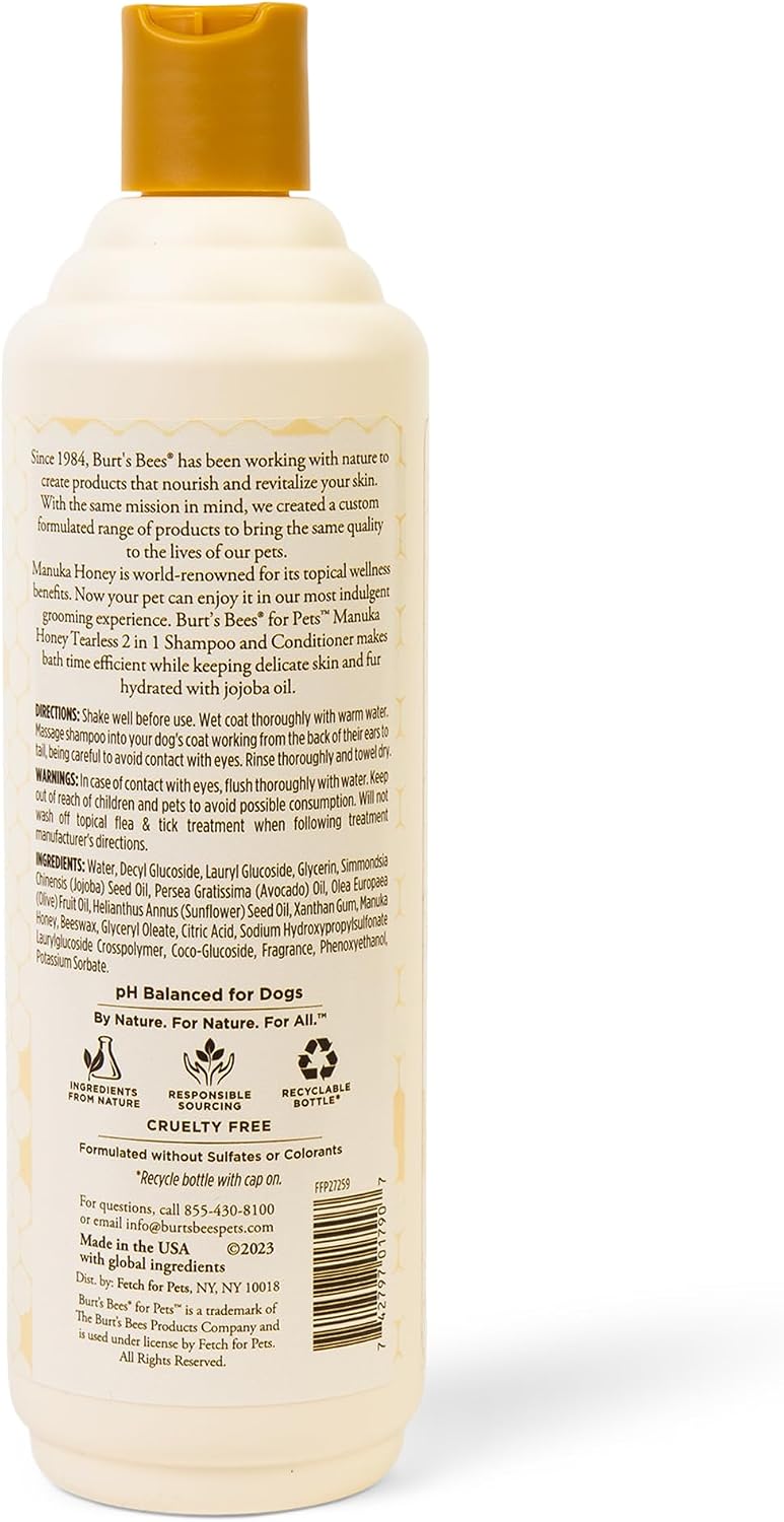 Burt's Bees for Pets Manuka Honey Tearless 2-in-1 Dog Shampoo - 16 Fl Oz