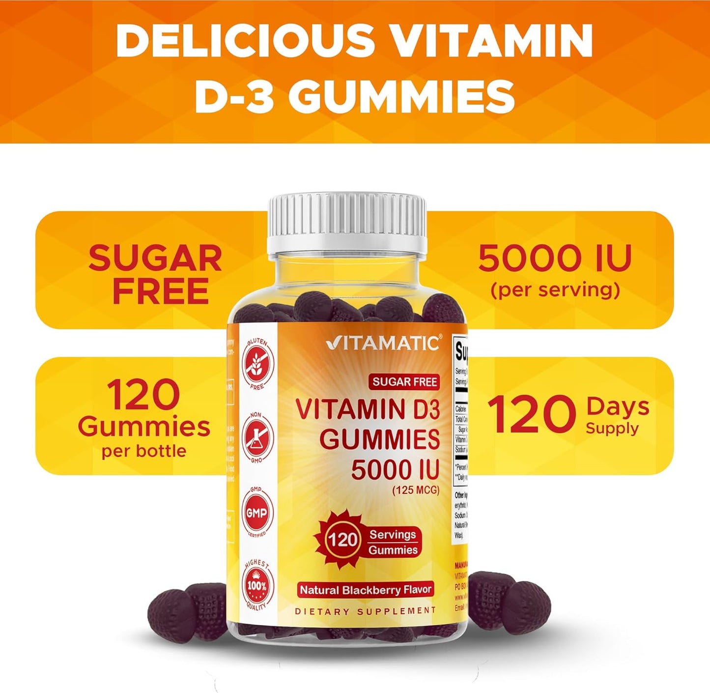 Vitamatic Sugar Free Vitamin D3 5000 IU - 120 Gummies