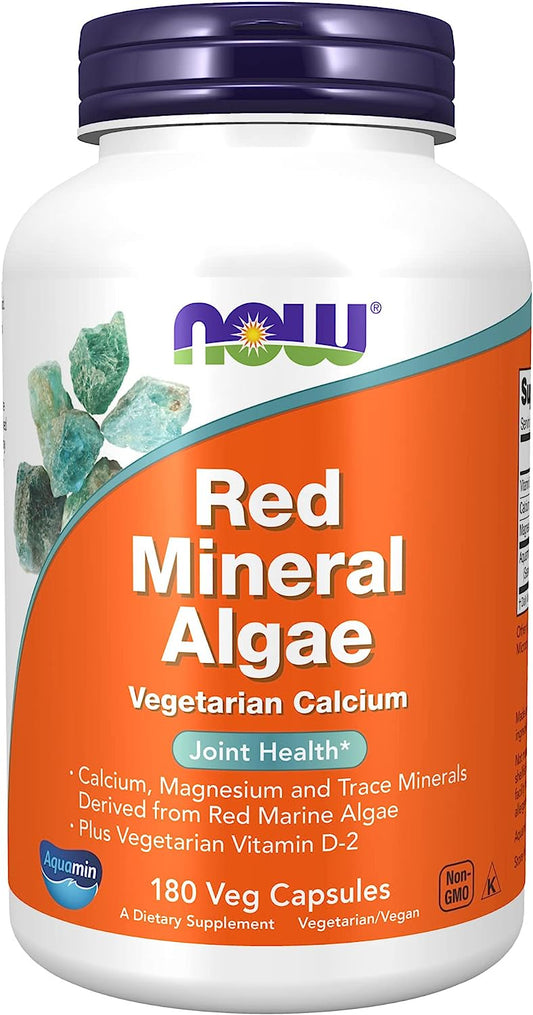 NOW Supplements, Red Mineral Algae Plus Vitamin D-2, Joint Health*, 180 Veg Capsules