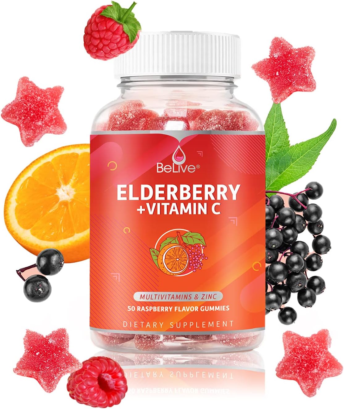 BeLive Elderberry Gummies with Vitaminc C, Propolis, Echinacea 50 Count