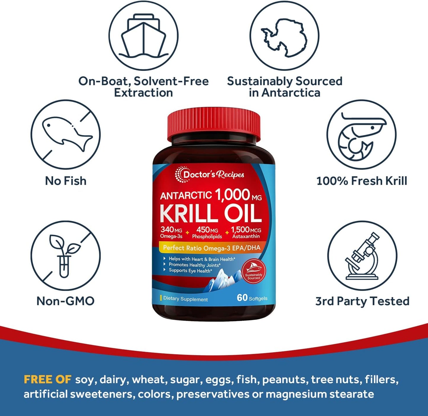 Doctor's Recipes Antarctic Krill Oil, 60 Softgels